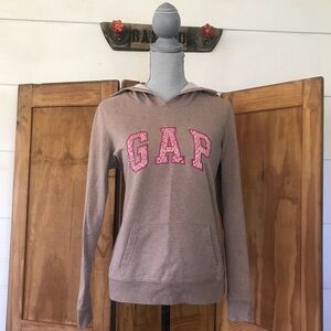 GAP Women's Hooded Pullover Sweater with Pink Floral Logo